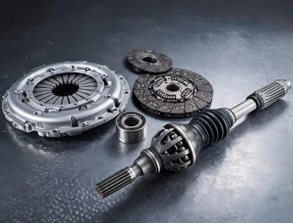 Clutch kit and CV joint axle on transmission bench
